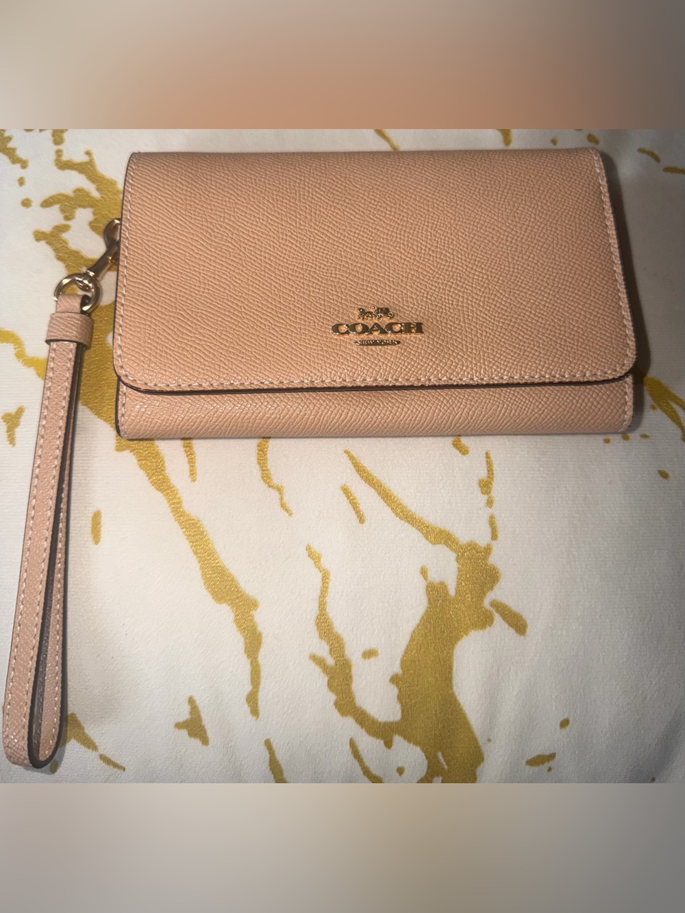 Coach Foldover Pebbled Leather Wallet in Blush
